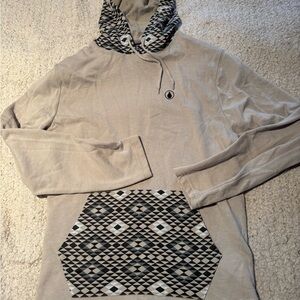 Volcom men’s Beige Hoodie Sweatshirt with Geometric Aztec Pattern Size L